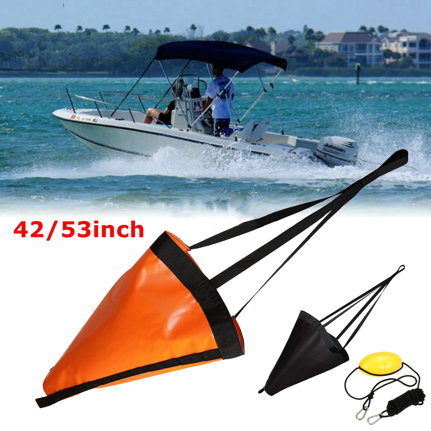 

42'' 53'' Sea Drogue Anchor Float Marine Kayak Drift Rowing Boat Fishing Brake Lifeboat Anchor Yacht Traction Rope Buoy Ball