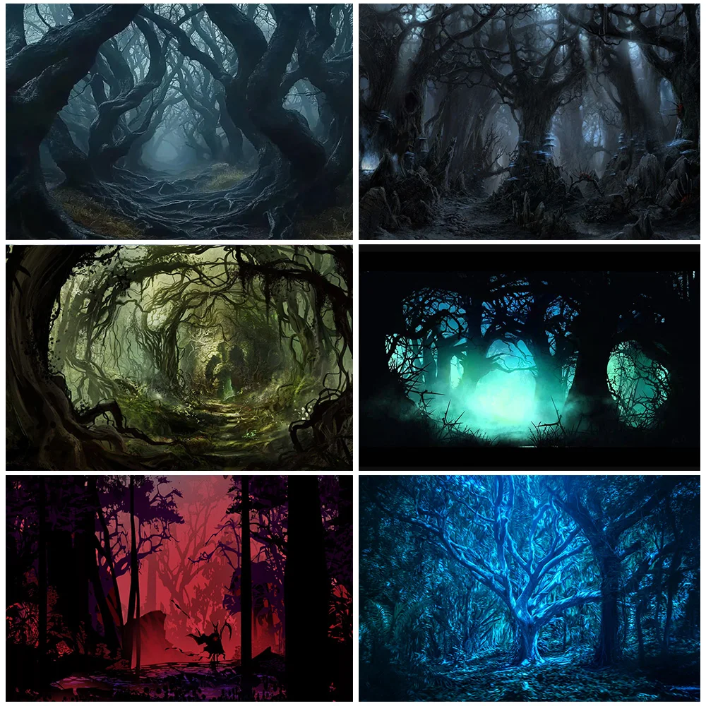 

Gothic Style Magic Black Forest Theme Backdrop Dark Forest Background Tree Of Life Wall Hanging Landscape Home Decoration Banner