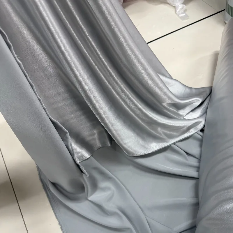 Silver and Gray Soft Satin with Pearlescent Shimmer Perfect for Wedding Stage Setup and Designer Gowns Silver Gray Satin Fabric