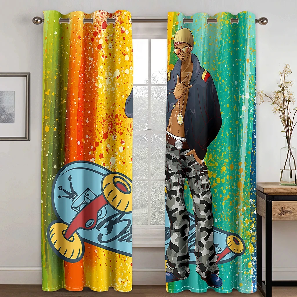 

2 Pcs Street Culture Curtains Music Theme Pattern Print Living Room Bedroom Study Sun Shade Curtains Modern Art Home Decor