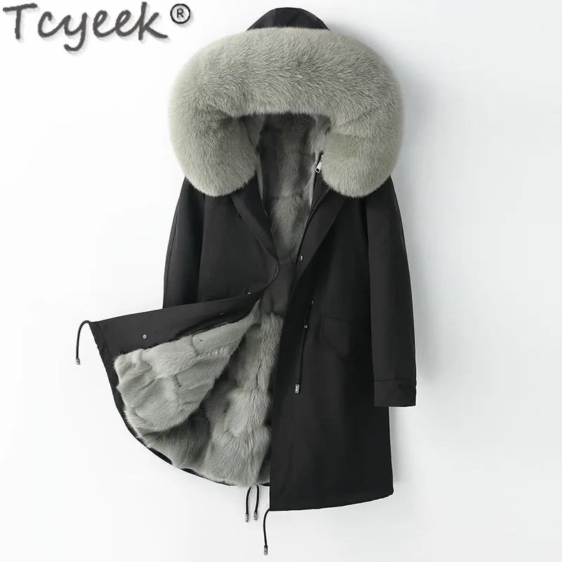 Tcyeek 23 Winter Fox Fur Liner Detachable Coat Mid-long Hooded Fur Jacket Men Clothing New Men's Parka Thickened Куртка Мужская