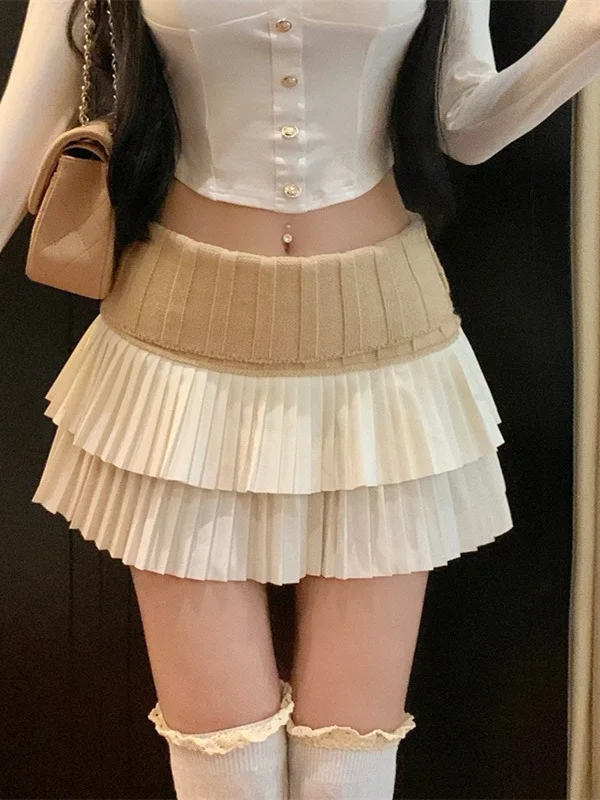 

Женская вязаная пышная юбка больших размеров с высокой талией, весна-лето, в студенческом стиле, А-силуэт, многоярусная, плиссированная, с эффектом похудения