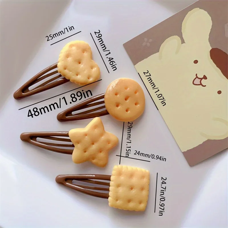 8pcs/Set Adorable Simulation Biscuit Theme Hair Clips, Women Girls Daily Funny Hairpins