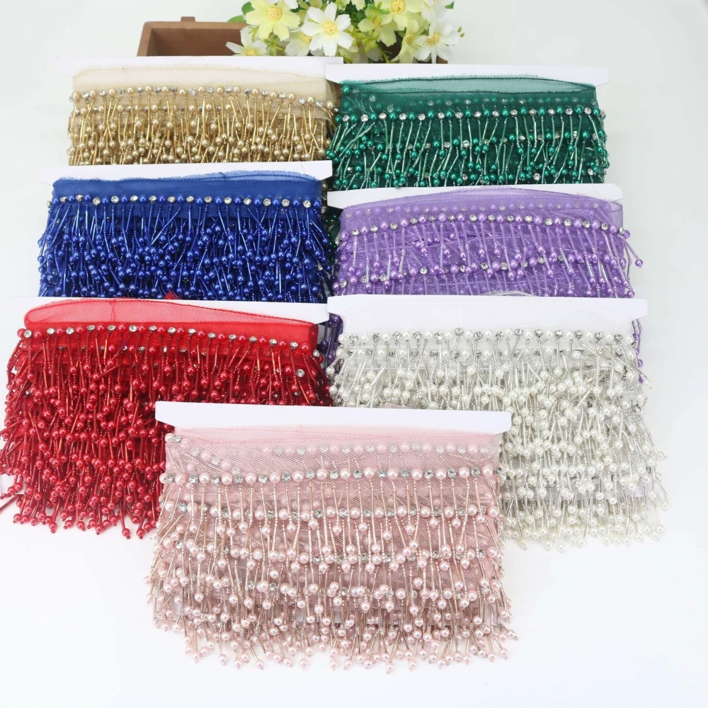 2 Yard 6cm Wide Beaded Tassels Lace Trim Fringe Garment Dress Tassel Decoration Ornaments Hanging Bead Curtain DIY Decoration