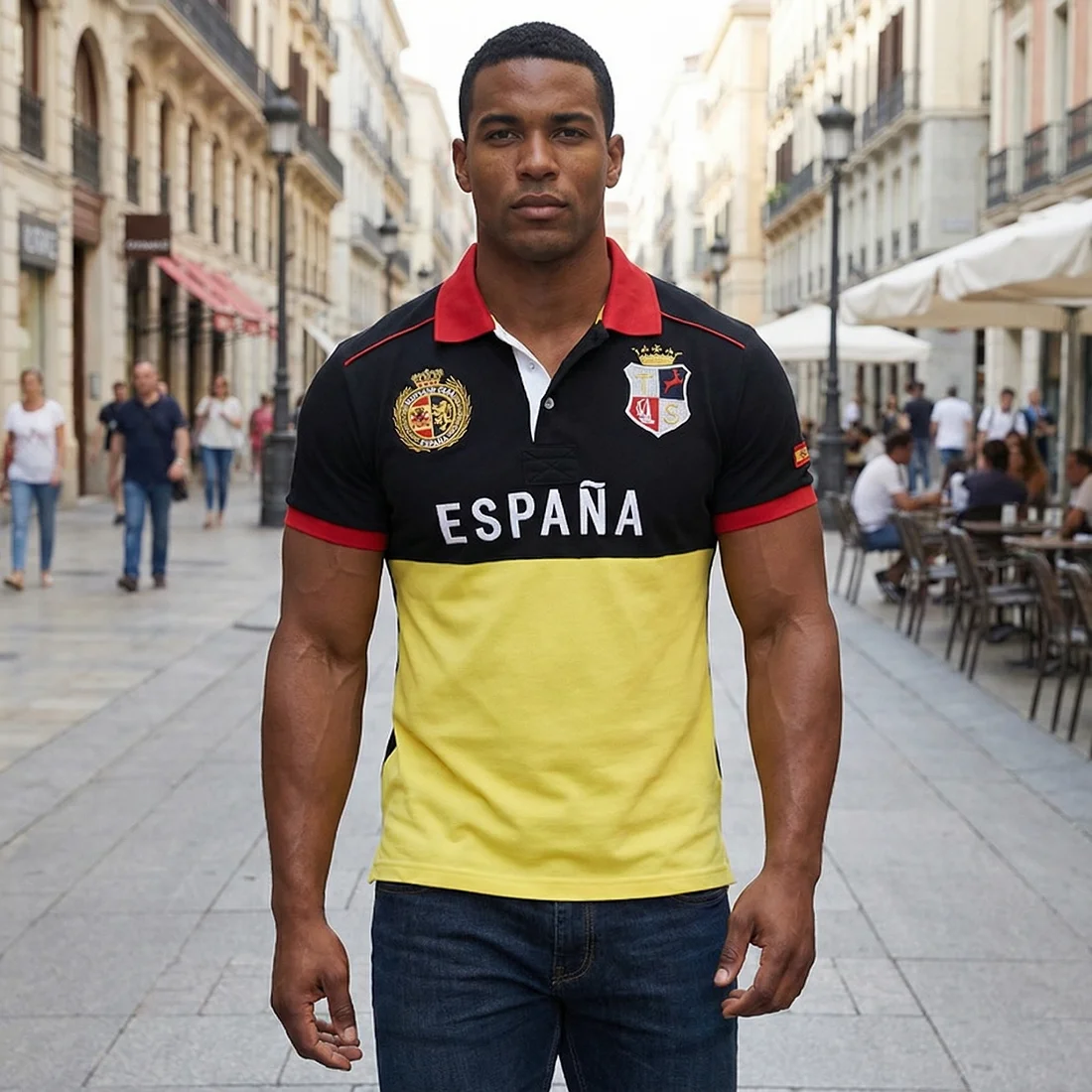 Herren-Poloshirt Spanien Kurzarm Royal Freizeit Sport Party Baumwolle Bestickt Mit Schlitz Kontrastfarbe Original-Design