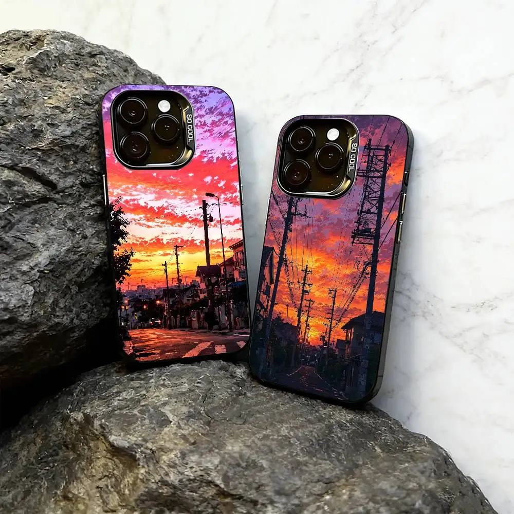 

Sunset Phone Case For iPhone 17,16,15,14,13,12,11 Plus,Pro Max,XS,Colorful Silver Black Cover