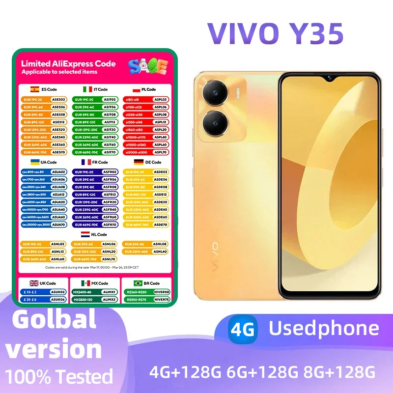 VIVO Y35 5g Android Unlocked 6.51 Inch 8GB RAM 256GB ROM All Colours in Good Condition Standard Edition Original Used Phone