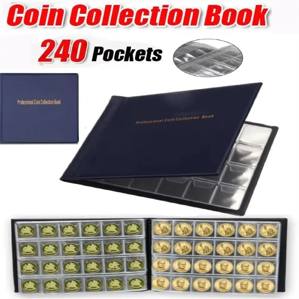 240 Pockets Coin Collection Holder PVC Penny Album Gifts Coin Collecting Album 10 Pages Coin Collection Book for Collectors