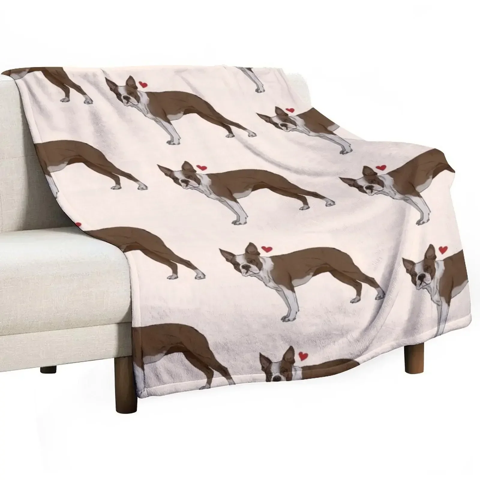 Brown Boston terrier - cream background Throw Blanket Decorative Throw Heavy funny gift Thermal Blankets