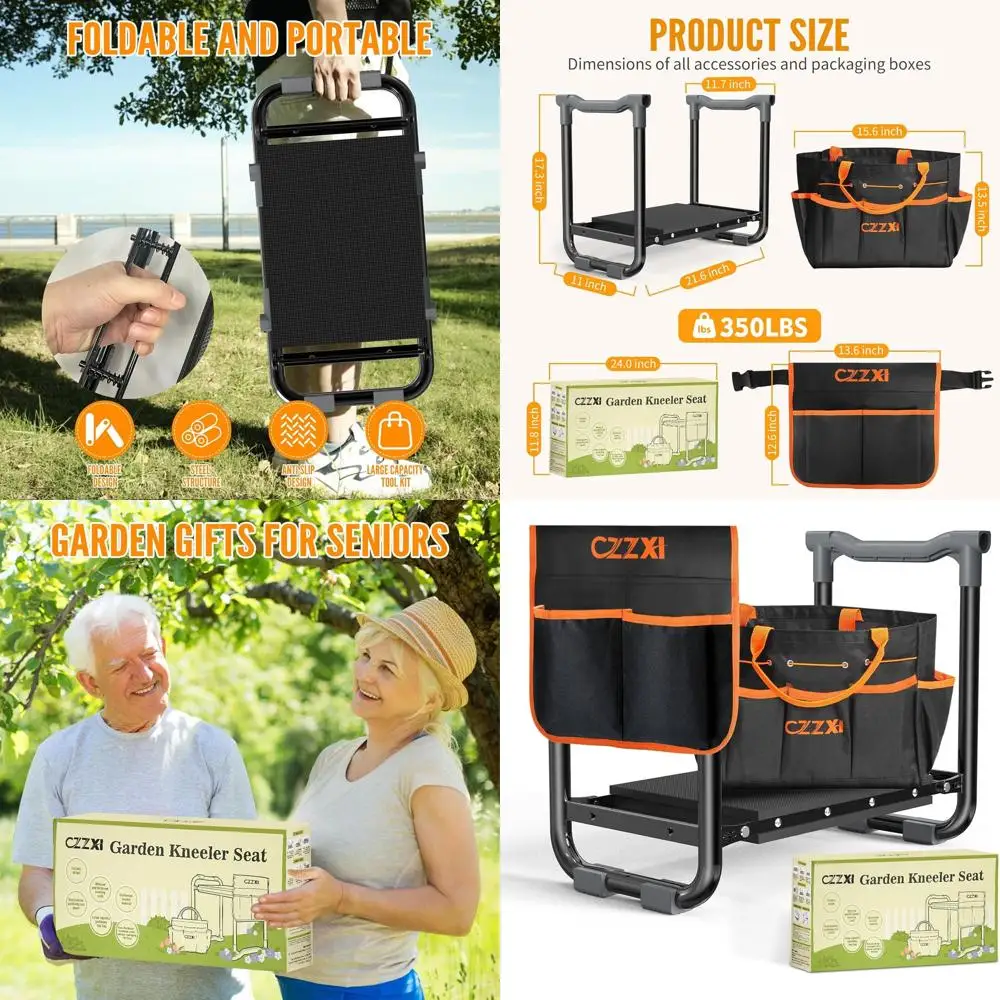 

Garden Kneeler and Seat, Wider and Thicker Kneeling Pad Heavy Duty Gardening Stool with Gardening Tool Pouch and Bag, Garden Ben