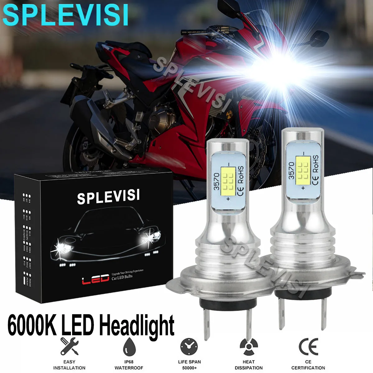 

2x70W White Motorcycle LED Headlight For Honda CBR500R 2013 2014 2015 2016 2017CBR600RR 2007-2014 2015 2016 2017 2018 2019