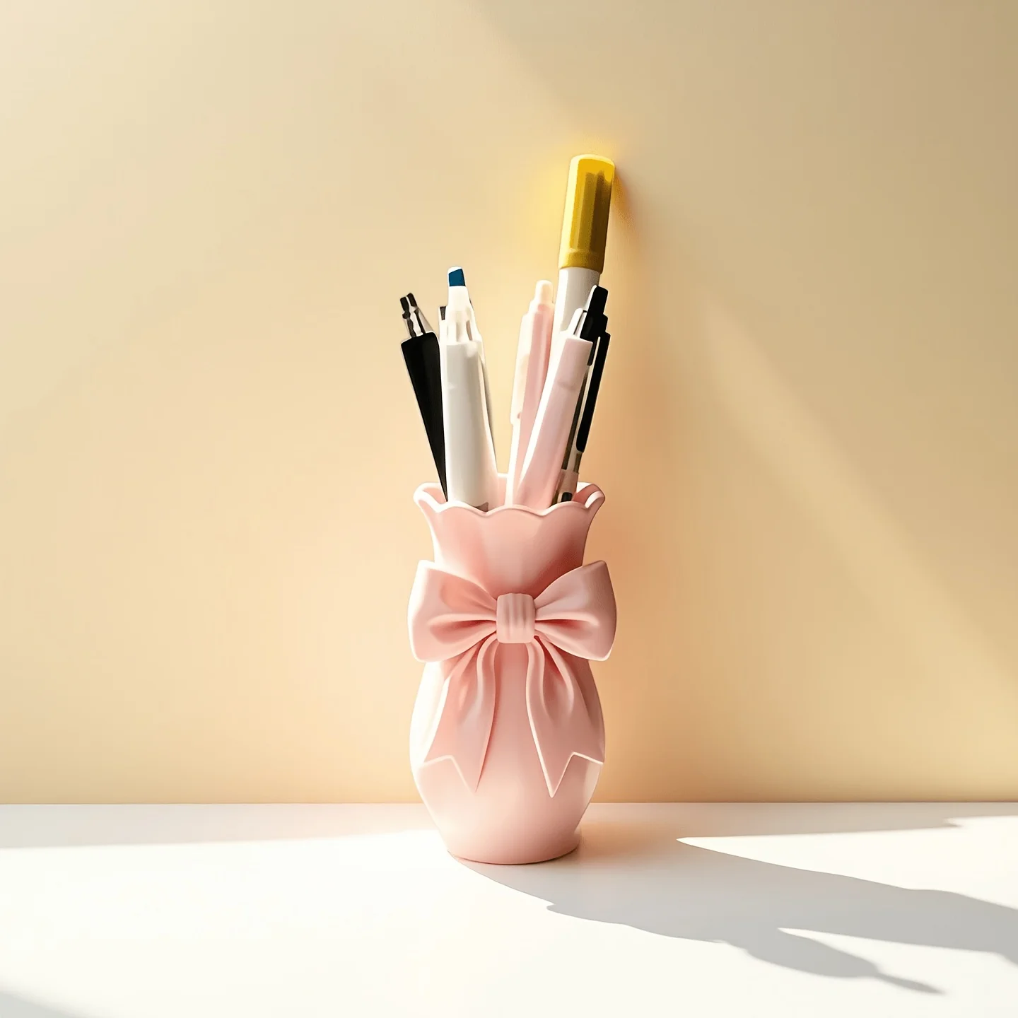 3D Printed Bow Multifunctional Decorative Bottle, Which Can Be Used as a Vase and Flower Stand, as Well as a Pen Holder