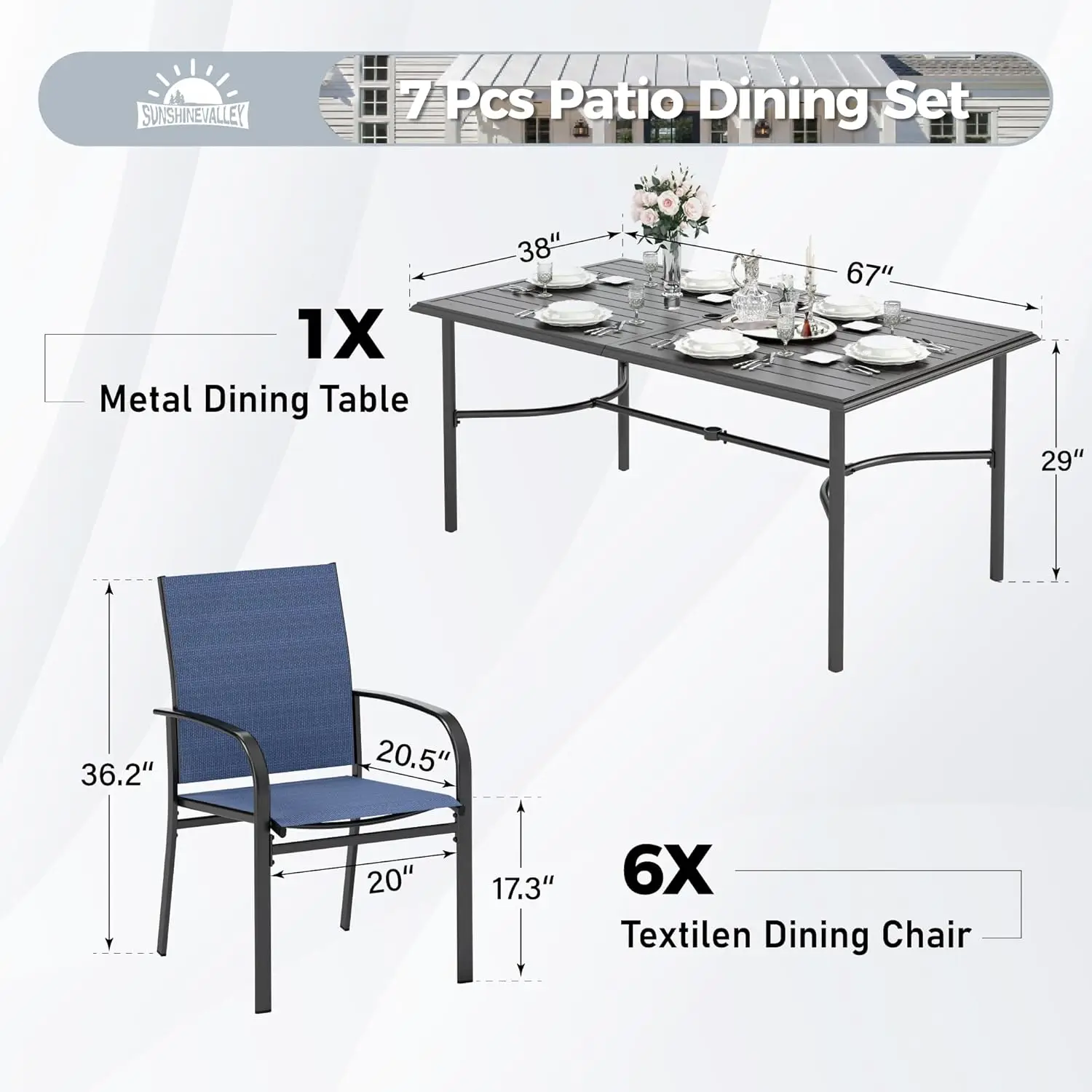 Outdoor Dining Chairs,Steel Table with 1.57