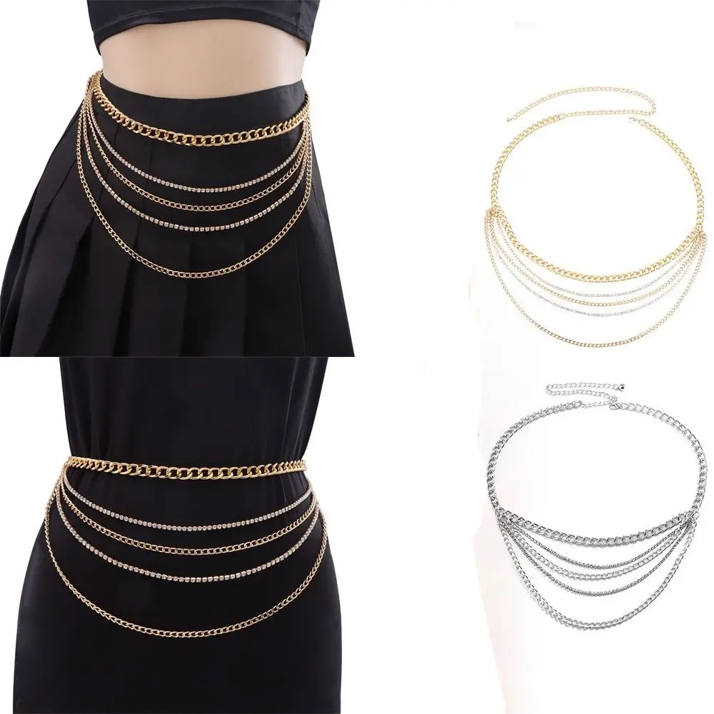 

Fashion Hip Hop Metal Bikini Waist Chain Adjustable Charm Diamond Belly Belt Waist Chain Jewelry For Skirts Dress Top Clothes