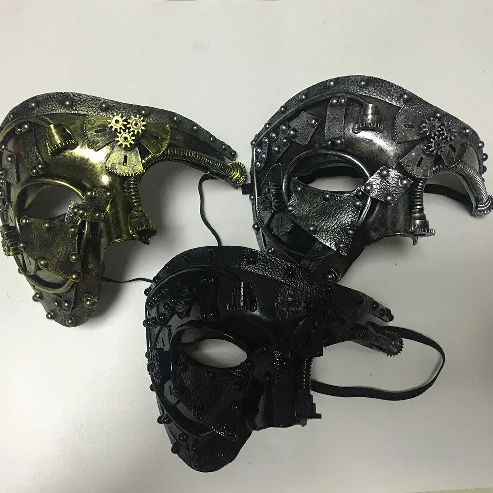 Punk Mechanical Plastic Mask Cosplay Medieval Retro Science Half Face Halloween Carnival Costume Party Helmet Costume Props