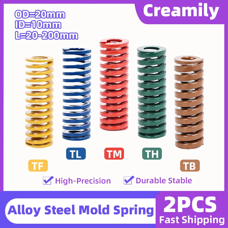 Creamily 2Pcs/Lot Mould Die Compression Spring Spiral Stamping Spring OD20mm ID10mm Length 20-200mm Yellow/Blue/Red/Green/Brown