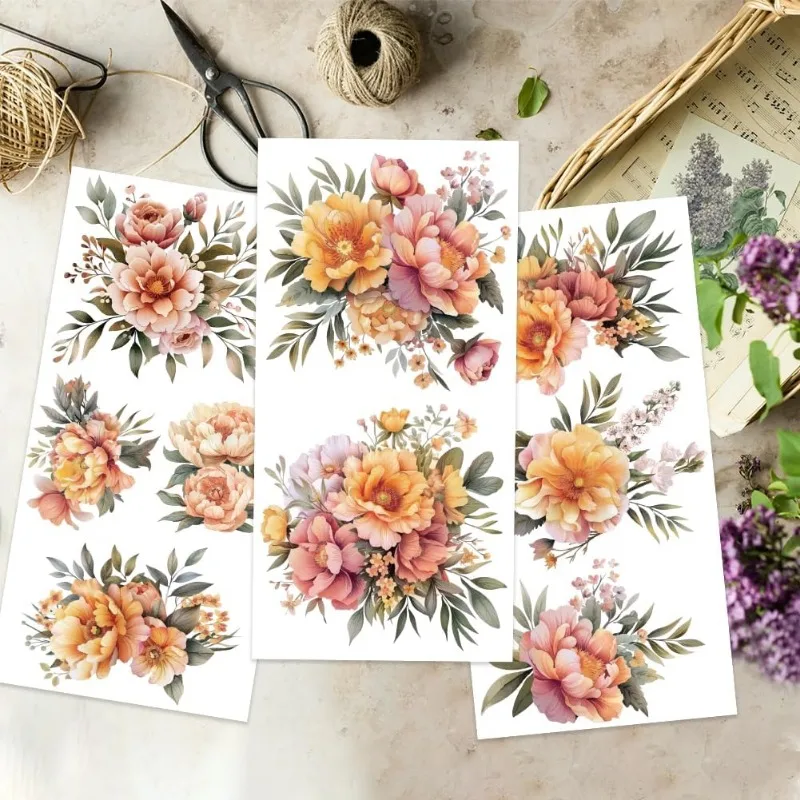 1Set 3pcs/set Peonies Rub on Transfers for Crafts and Furniture 6x12 inch Flower Clusters Decor Transfer Stickers Vintage Floral