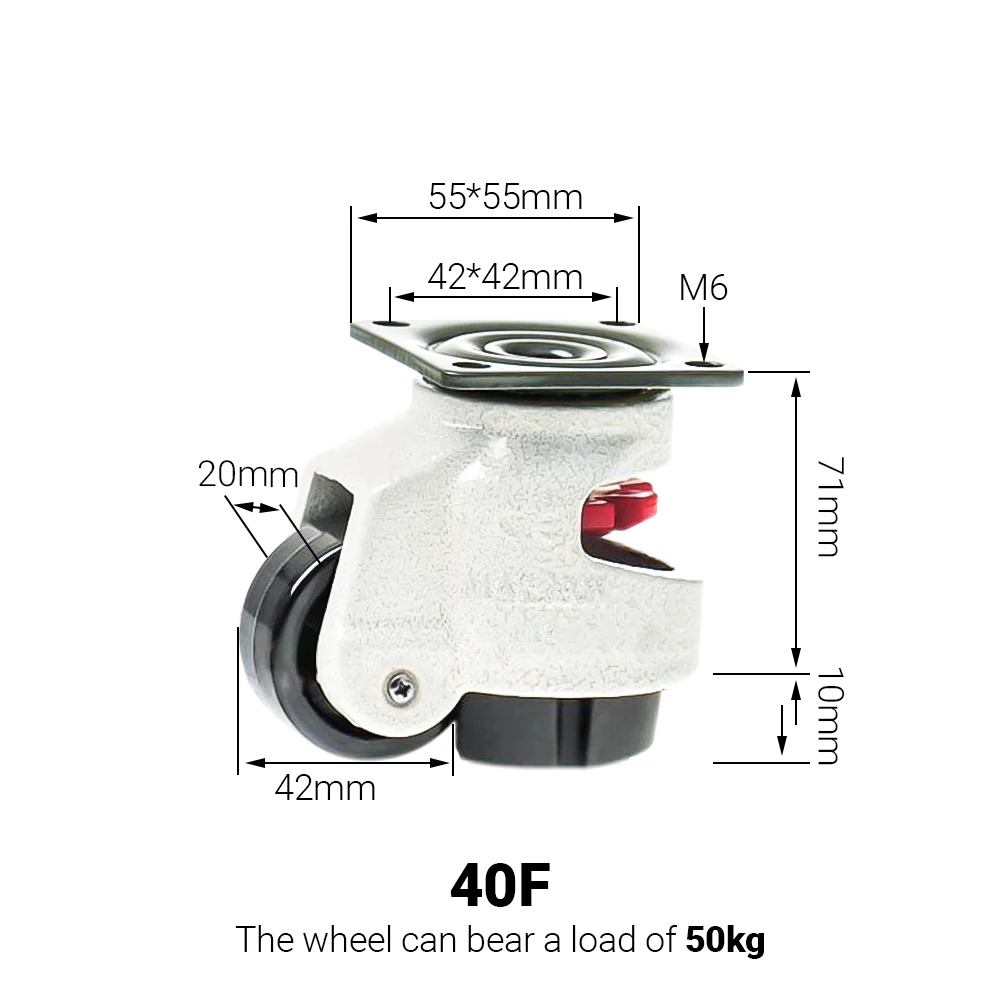 1PC/2PCS 40F Fuma Swivel Caster 360° Leveling Wheel 100kg/50KG Load Capacity for Furniture Machine Industrial Equipment