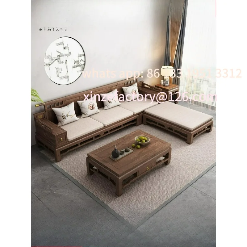 

New Chinese walnut solid wood sofa corner concubine light luxury classical household small apartment living room solid wood furn