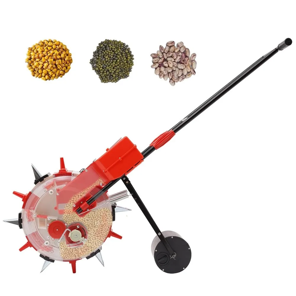 Hand Push Roller Seeder Manual Seeder Machine Walk Behind Row Crop Planter 6 Seeding Nozzles Row Seeding Sowing Depth