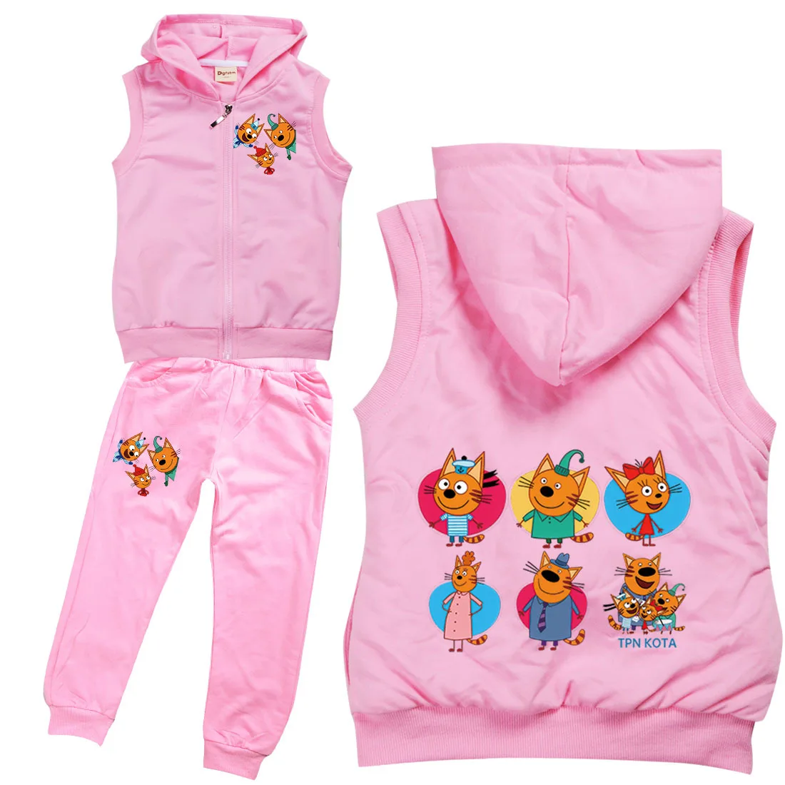 

Kid-e-cats Print Clothes Kids Cartoon Three Kitten Russian Baby Hoody Zipper Jackets Vest Pants 2pcs Set Toddler Boys Clothing