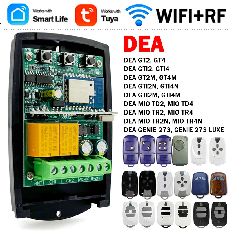 

For DEA GT2 GT4 GTI2 GTI4 GT2N GT4N GT2M MIO TR2 TR2N GENIE 273 433.92MHz Remote Control Receiver WIFI Tuya Smart Switch Module