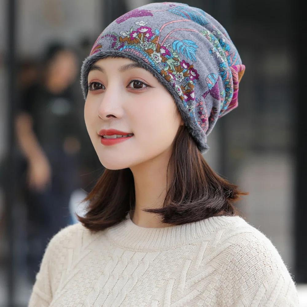 

Autumn Winter Multifunctional Soft Neck Warm Plus Velvet Velvet Bonnet Women Hat Bib Hats Beanie