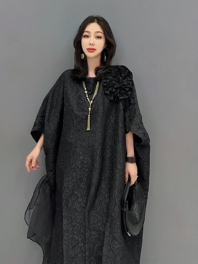 Vefadisa 2024 Spring Summer New Fashion Solid Color Black Casual Large Dress Slim Women Wear Personalized Trendy Dress ZY613