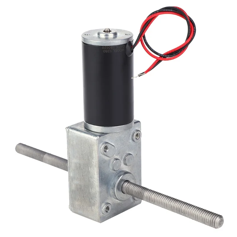 24V Double Shaft Metal Gearbox Turbo Worm Speed Reduction Gear Motor M8 Thread50