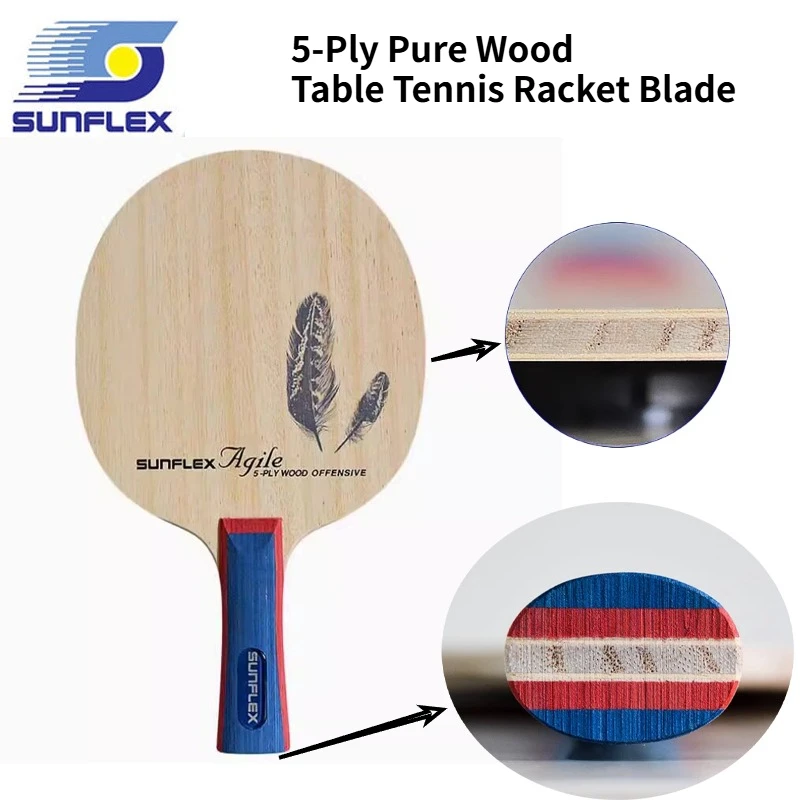 SUNFLEX Table Tennis Racket Blade 5-Ply Solid Wood Ultra-Light Offensive Loop Bat Easy Control Fast Swing Ping Pong Paddle