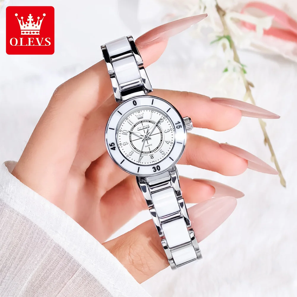 OLEVS Orologi da donna Nuovo orologio al quarzo in ceramica di moda per signora Impermeabile luminoso Data Top Brand Trend Elegante reloj