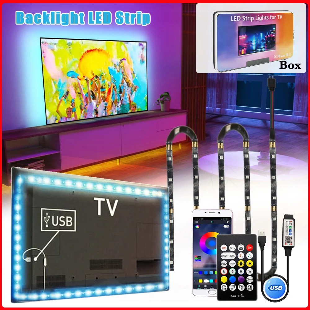 

USB Led Lights for 55-75 Inch TV Led Backlight RGB Strip Lights Music Sync Color Changing Bluetooth App Control For Gaming Room