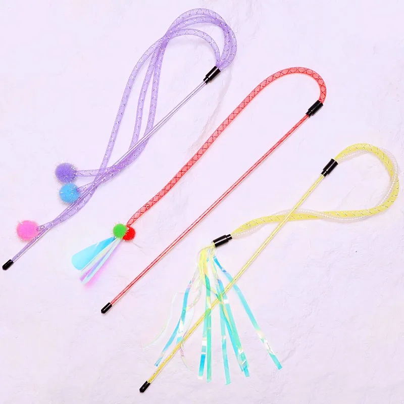 

Cat Toys Tassel Cats Teaser Stick Interactive Cat Toy with Bell Colorful Ball Cats Toy Elastic Mesh Kitten Toys Pet Products
