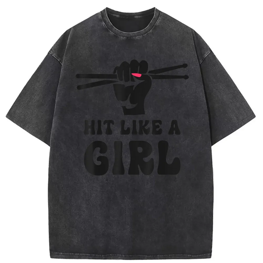 

Drum Hit Like A Girl Men Vintage Cotton T-shirts Unisex New Arrival Sweatshirts Long Sleeve Tee Shirts Man Party Retro Tshirts