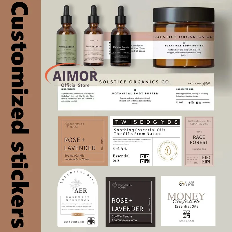 

AIMOR Customized essential oil stickers trademarks logos labels skincare product packaging bottle body waterproof adhesive