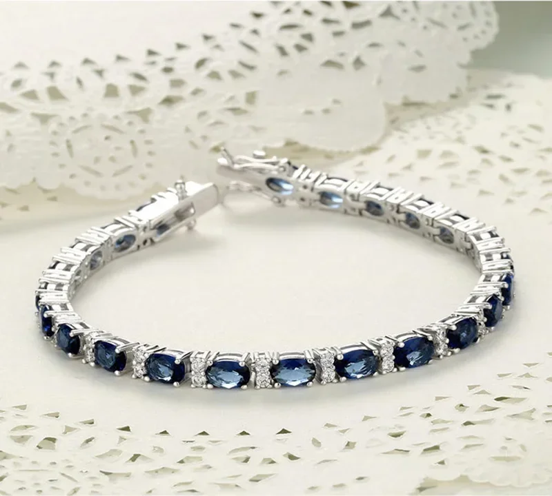 TFGLBU New Sparkling Sapphire Bracelet for Women Elegant Shine Gem Solid 925 Silver Bangle Wedding Birthday Jewelry Wholesale