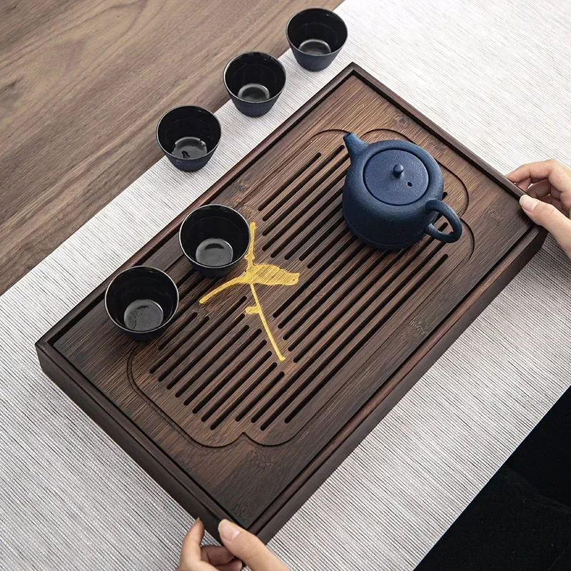 

Japanese Table Bamboo Tea Trays Small Wood Luxury Rectangle Tea Trays Drainage Bandeja Para Cha Office Accessories WZ50TT