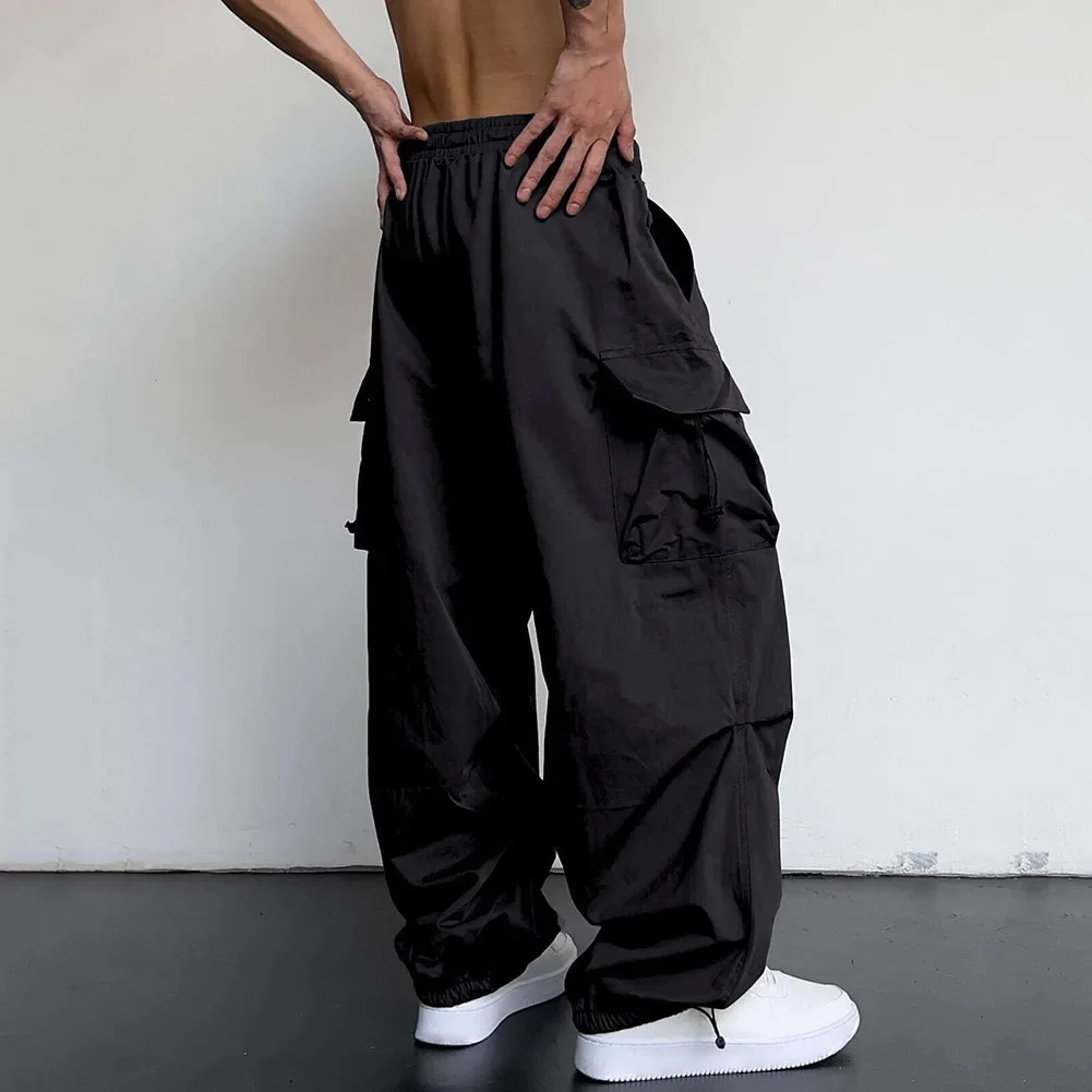 Mens Cargo Parachute Pants Streetwear Vintage Y2k Hip Hop Wide Leg Sweatpants