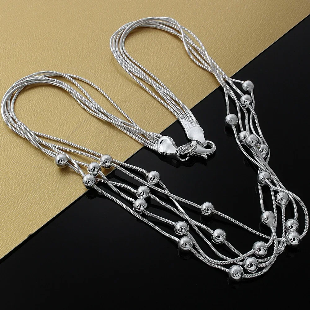 Hot Fashion Luxury 925 Sterling Silver Smooth Beads Necklace For Women Wedding Party Fine Jewelry Popular Brands Christmas Gift