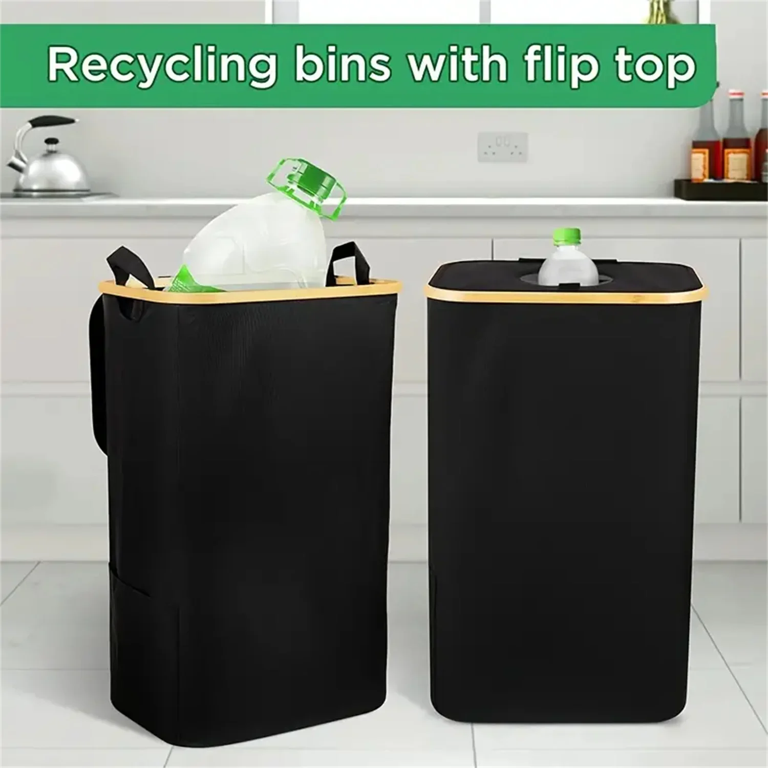 1 Set Kitchen Recycling Bin & Storage Bags, Kitchen Recycle Bin,100L Large Capacity Bottle Recycle Bin With Removable Tote Bags,