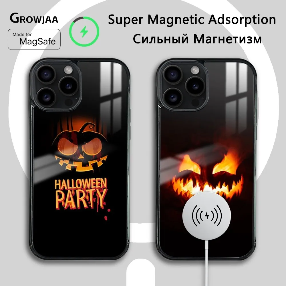 Head Halloween Scary Pumpkin Phone Case For iPhone 15 14 13 12 11 Pro Max Plus Mini Magsafe Mirror Wireless Magnetic Cover