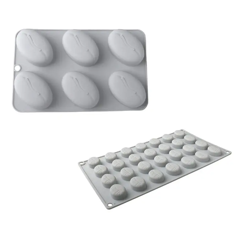 WORTHOWN-DIY Dessert Baking Accessories 2PCS Coffee Bean Silicone Pastry Mold 6/28 Cavity, Cake Making Mould