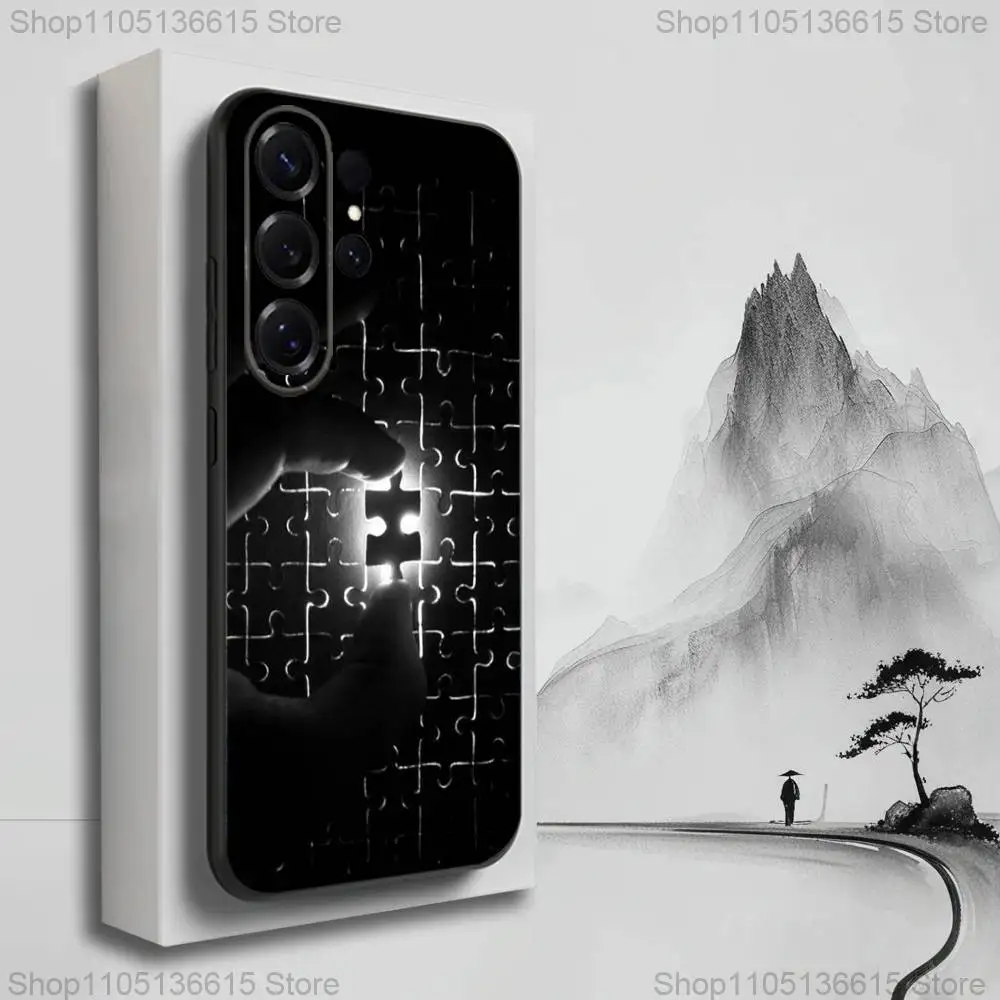 Interesante funda de teléfono con rompecabezas artístico para Samsung S25,S24,S23,S22,S21,S20,S10,Ultra,Plus,Lite,FE, funda negra de silicona suave