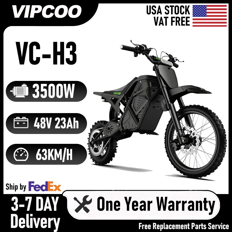 

Электрический мотоцикл VIPCOO H3 для взрослых, 3500 Вт, 48В23Ач, с широкими шинами и азотной подвеской, электробайк для подростков и взрослых