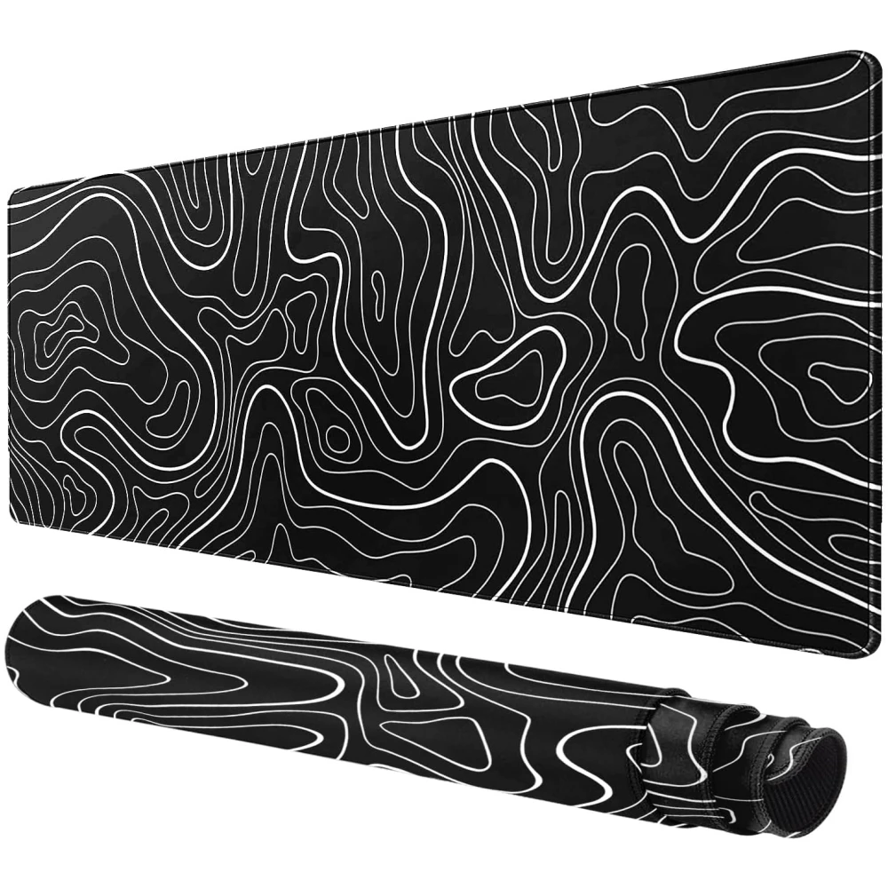 VIKAMA Black Gray Fluid Marble Large Desk Mat, Abstract Non-slip Gaming Mouse Pad for Home Office Desk Decor