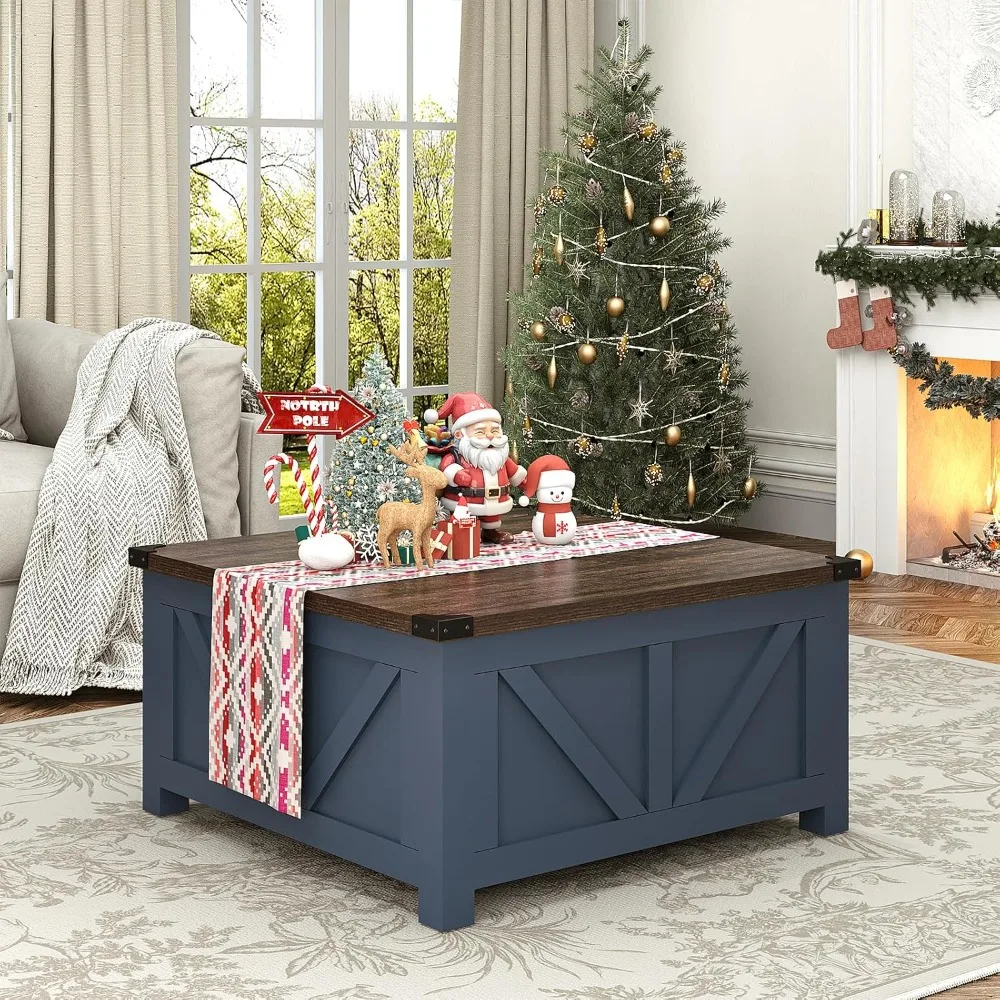 

Farmhouse Lift Top Coffee Table with Storage, Wood Square Center Table with Charging Station&USB Port, Customized