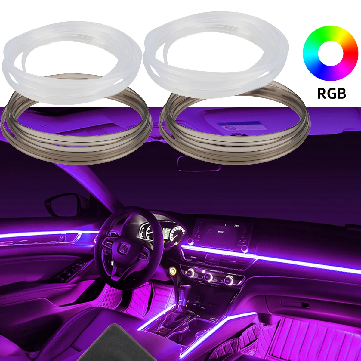 

3/5M Car Interior Atmosphere Light RGB EL Cold Light Line Tube USB Flexible Transparent Smoked Neon Strip Auto Decoration