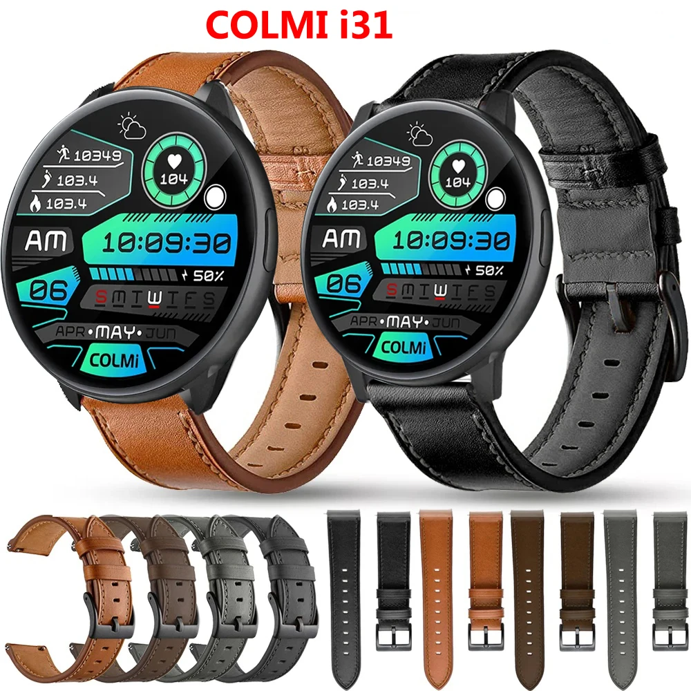 

20mm Leather Strap Watchband for COLMI i31 C61 C60 C80 Smart Wriststrap Quick Releas Bracelet for COLMI C80 Watches Accessories