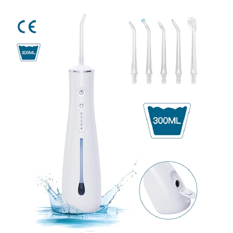 

Oral Irrigator USB Rechargeable Water Flosser Portable Dental Water Jet 300ML Water Tank Waterproof Teeth Cleaner Personal Care