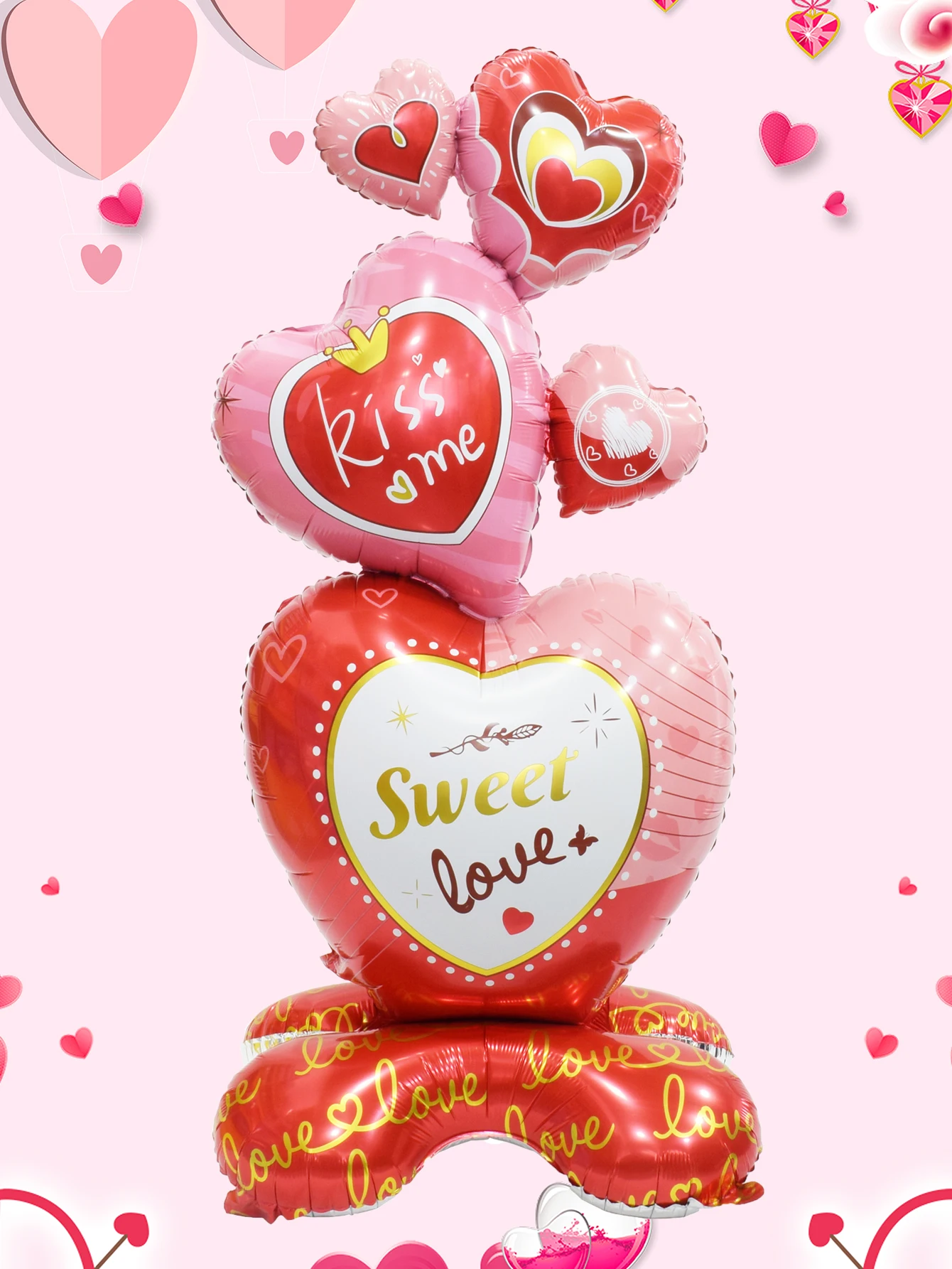 1pc Large 3D Stand Pedestal Kiss me Love Heart Foil Balloons Wedding Valentine's Day Decorations Balloon